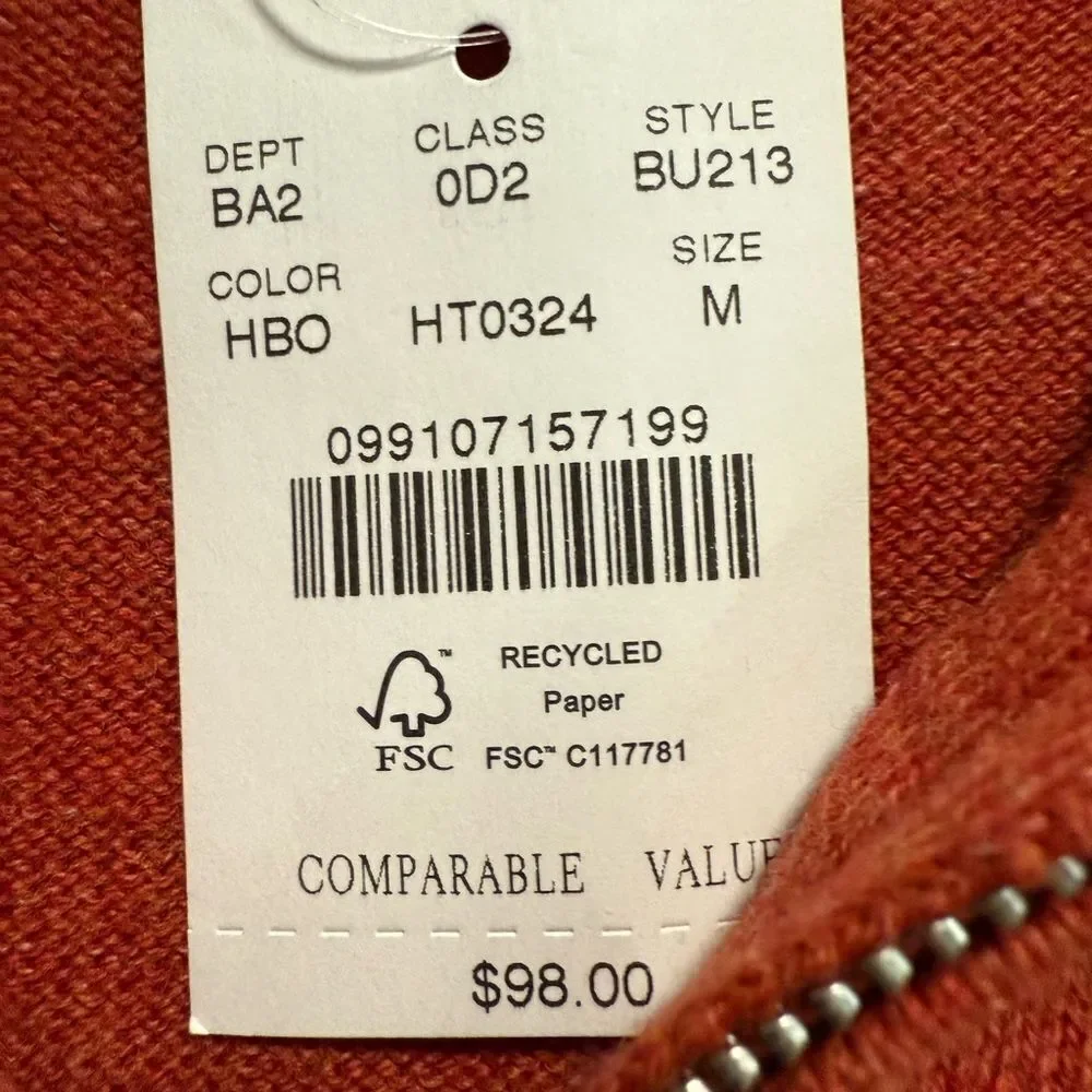 J. Crew Men's quarter Zip Sweater in copper red color